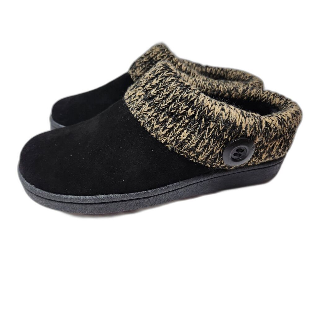 Clarks Knitted Collar Clog Slippers Women’s 7 Wide Black NIB